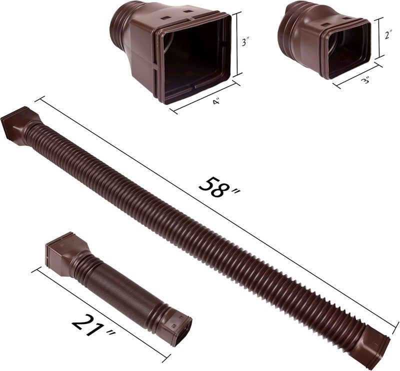 PXCAYFF 2 Pack Rain Gutter Downspout Extensions Flexible,Downspout Extender Diverter Extendable from 21" to 58". Drain Pipe Connector Extendable for Most Residential Downspouts (Brown) - Image 2